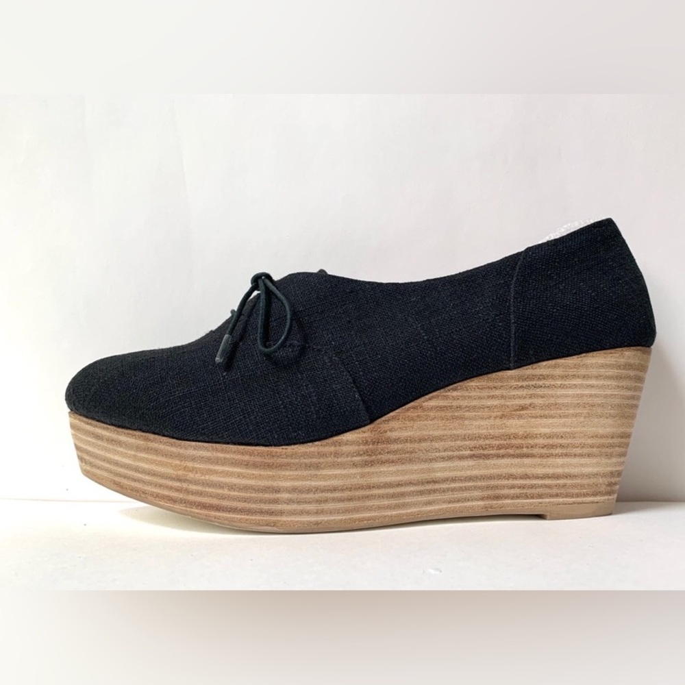 Anthropologie Pilcro and the Letterpress Black Linen Platform Oxford 8.5